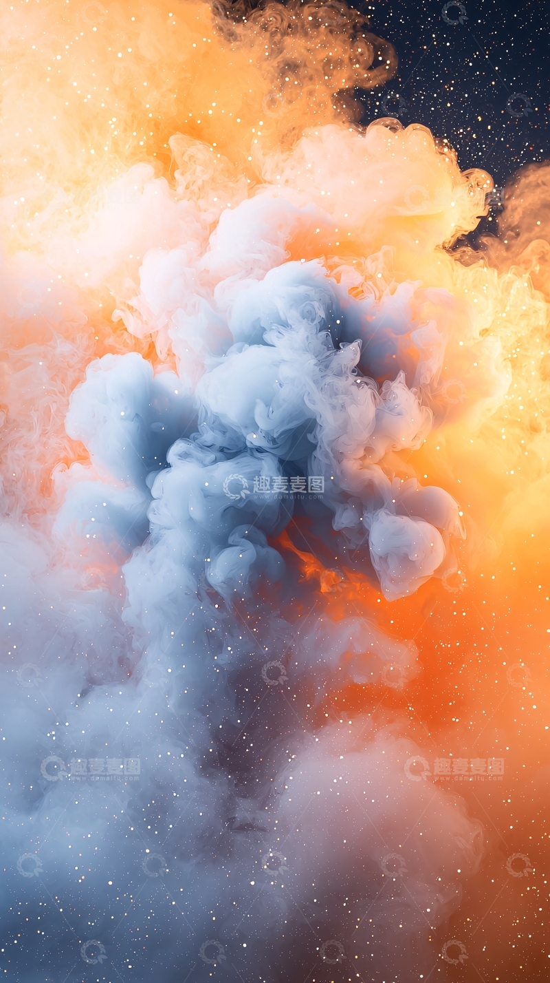 高清大图下载【趣麦麦图】橙蓝烟雾星空背景