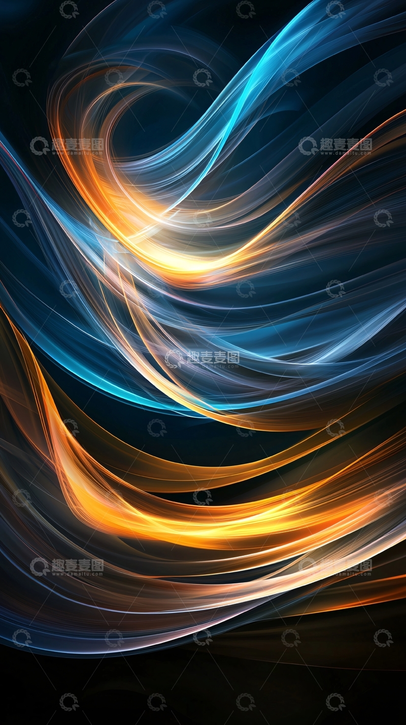 高清大图下载【趣麦麦图】流动的蓝金光线背景