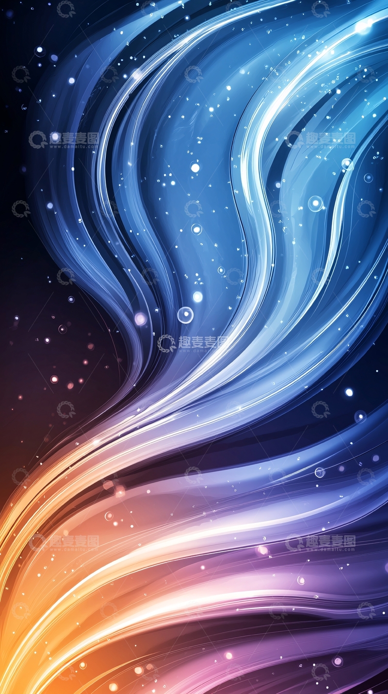 高清大图下载【趣麦麦图】蓝色橙色光线流动抽象背景