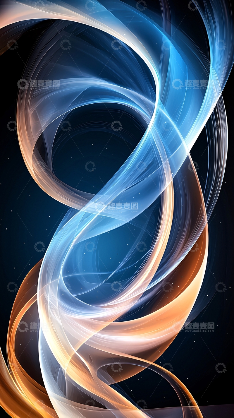 高清大图下载【趣麦麦图】抽象蓝金曲线光效