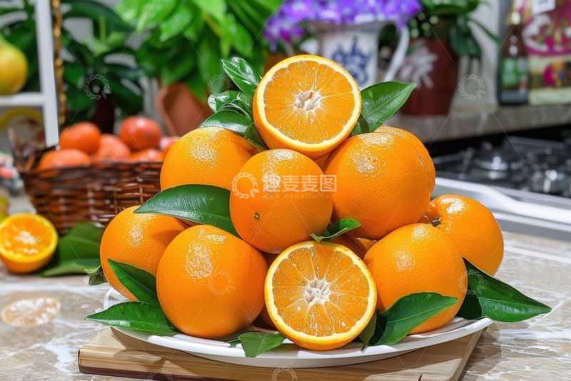 高清大图下载【趣麦麦图】-一盘新鲜的橙子