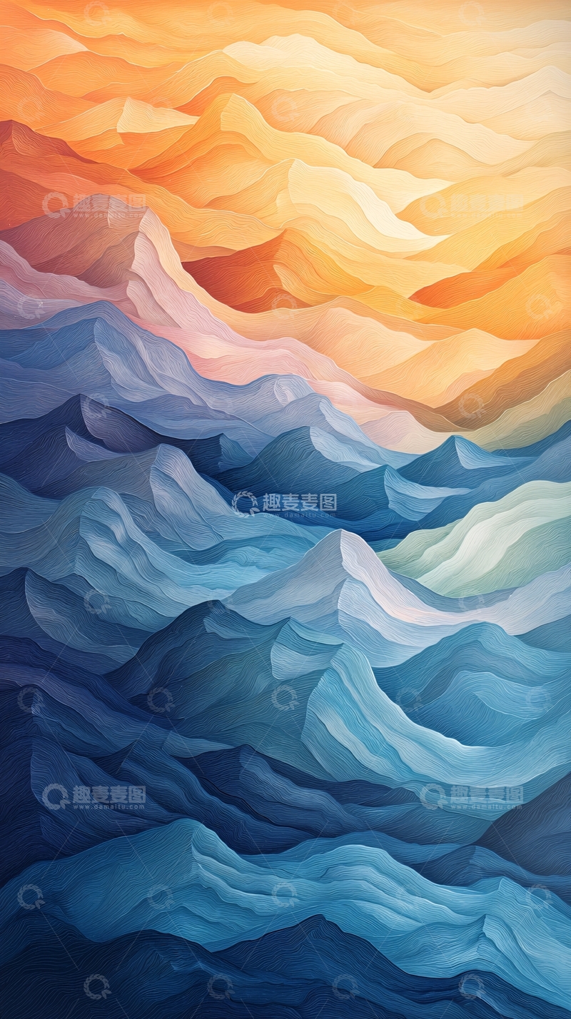 高清大图下载【趣麦麦图】渐变色山脉水彩绘画风格