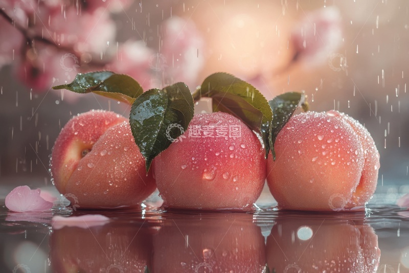 高清大图下载【趣麦麦图】放在桌面上的三颗桃子