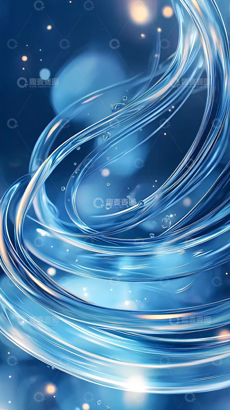 高清大图下载【趣麦麦图】蓝色透明丝带流动光效背景