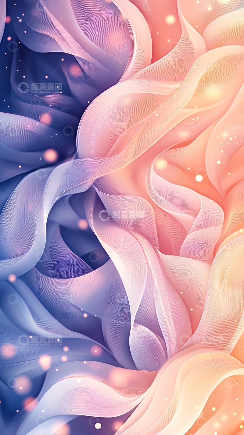 高清大图下载【趣麦麦图】梦幻粉蓝渐变丝绸质感背景