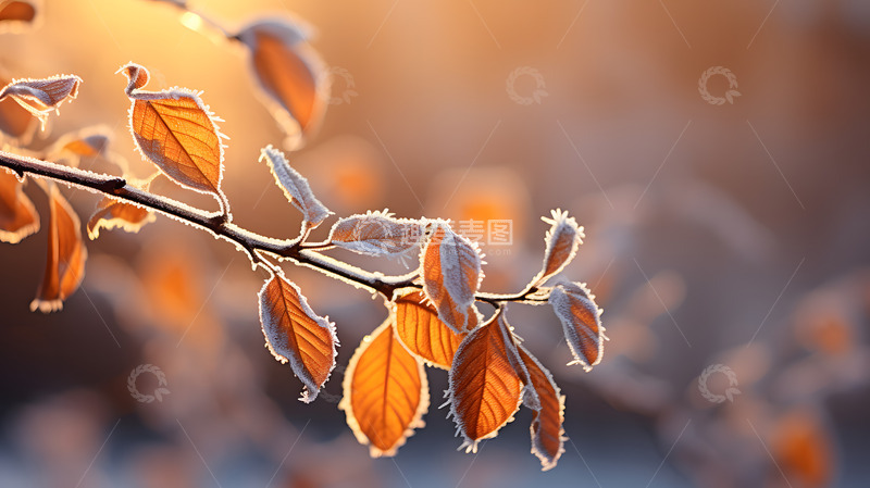 高清大图下载【趣麦麦图】冬季大雪后的红色树叶1