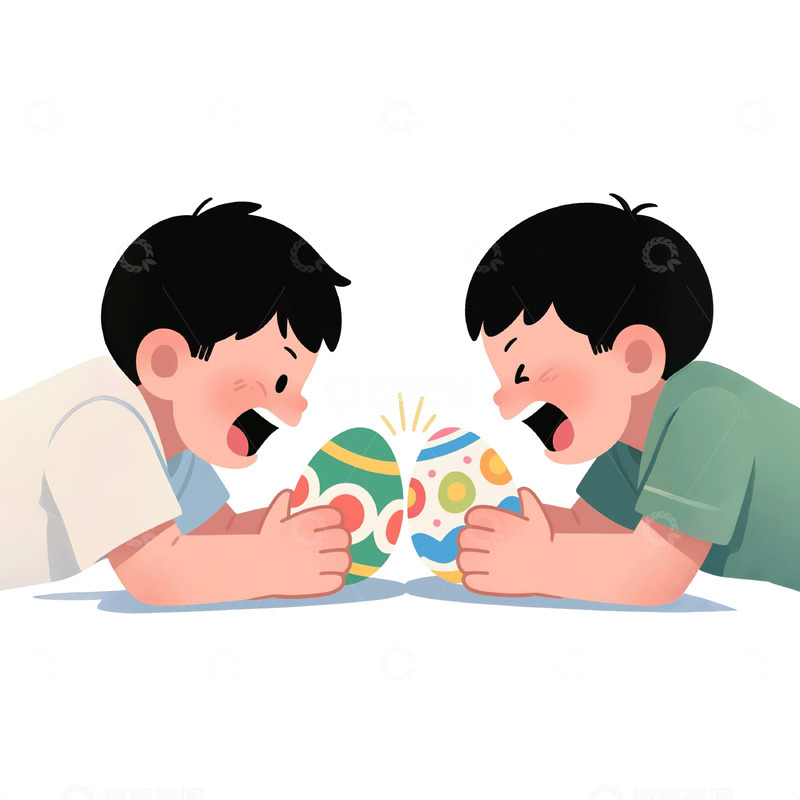 高清大图下载【趣麦麦图】立夏斗蛋手绘插画