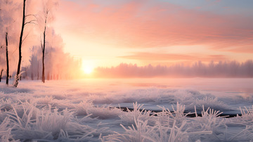 冬季寒冷天气晨露的小草