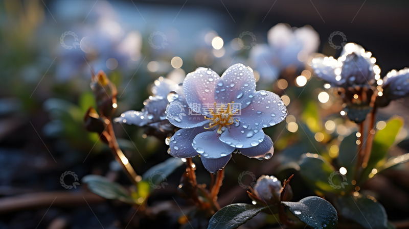 高清大图下载【趣麦麦图】冬季寒冷天气晨露的花朵