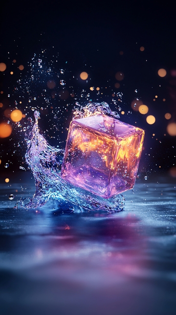 紫色发光冰块溅水花