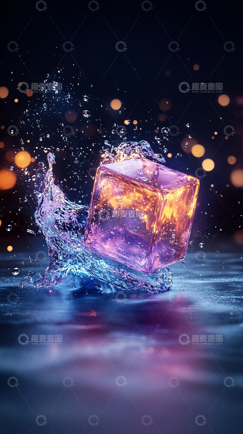 高清大图下载【趣麦麦图】紫色发光冰块溅水花