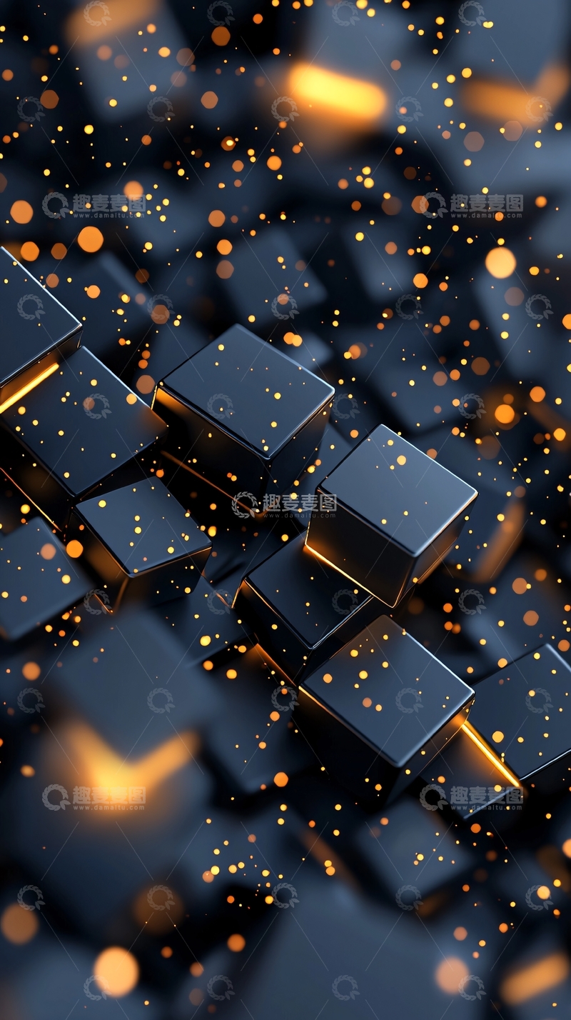高清大图下载【趣麦麦图】抽象黑色方块金色光点