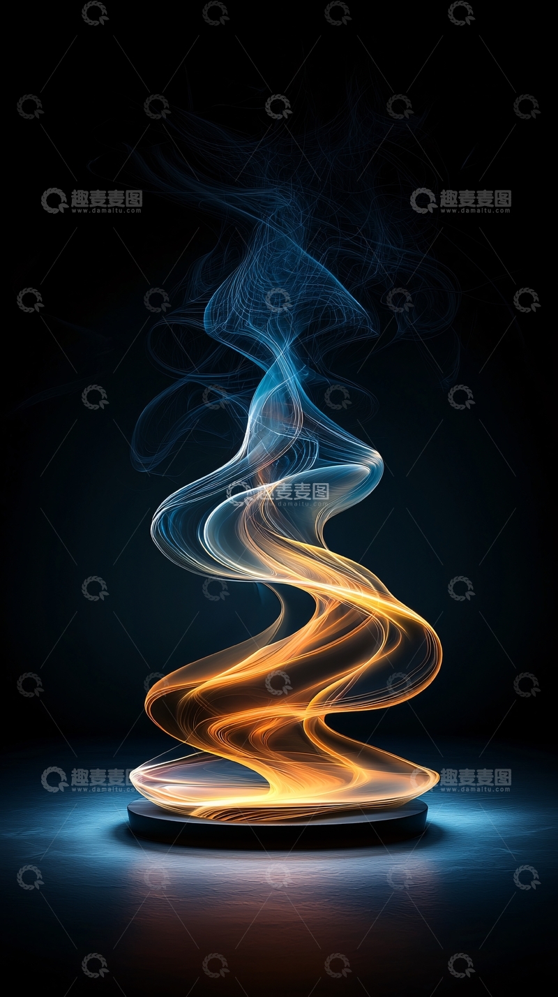 高清大图下载【趣麦麦图】蓝色金色交织的烟雾