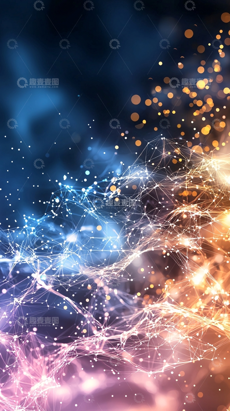 高清大图下载【趣麦麦图】蓝色金色梦幻星空粒子连接背景