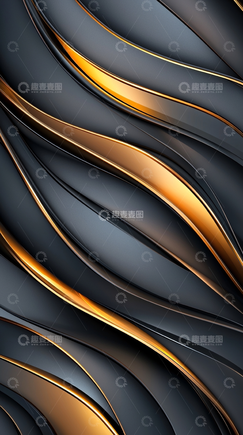 高清大图下载【趣麦麦图】金色曲线在黑色背景上流动