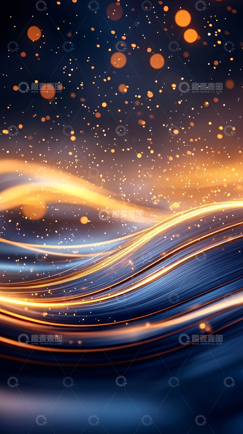 高清大图下载【趣麦麦图】金色光芒照耀蓝色曲线
