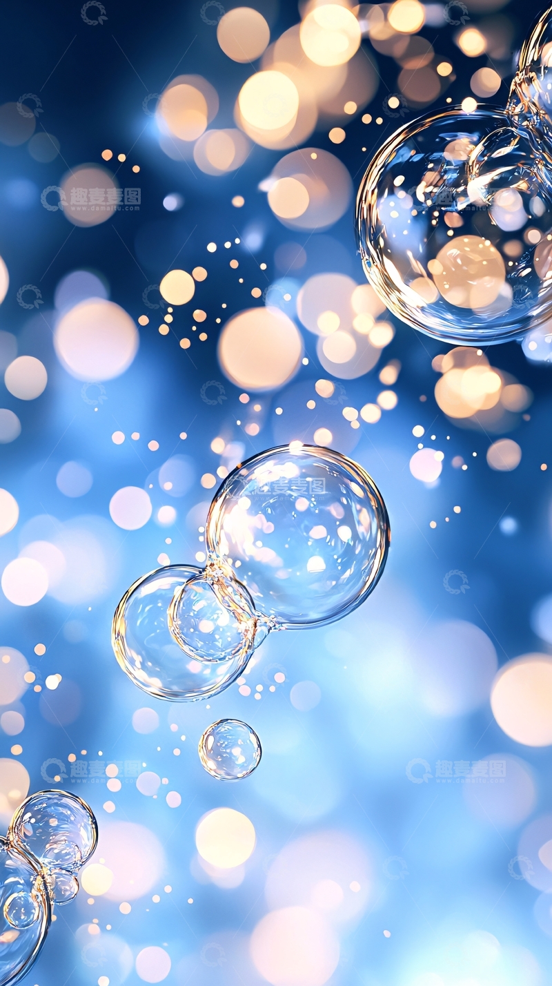 高清大图下载【趣麦麦图】蓝色背景下的透明水滴