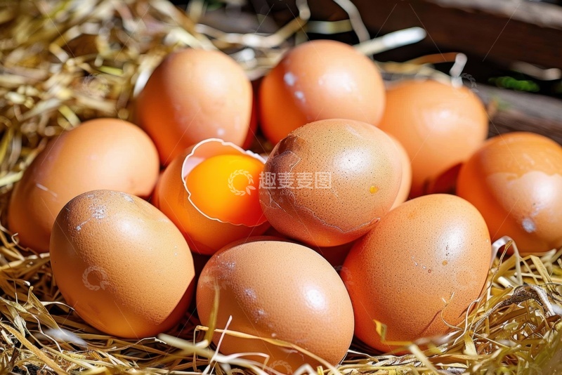 高清大图下载【趣麦麦图】鸡窝里的新鲜鸡蛋