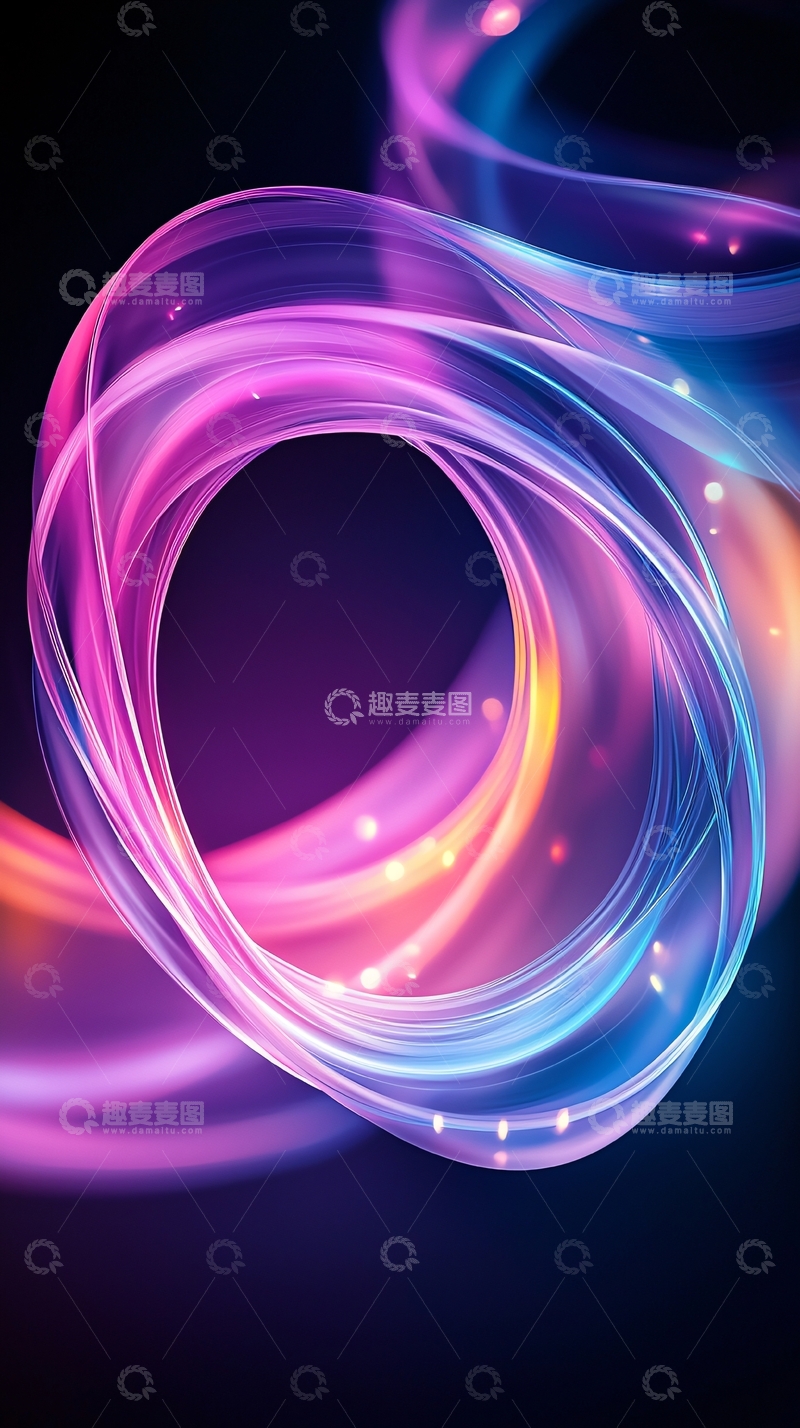 高清大图下载【趣麦麦图】绚丽光线缠绕的抽象圆环