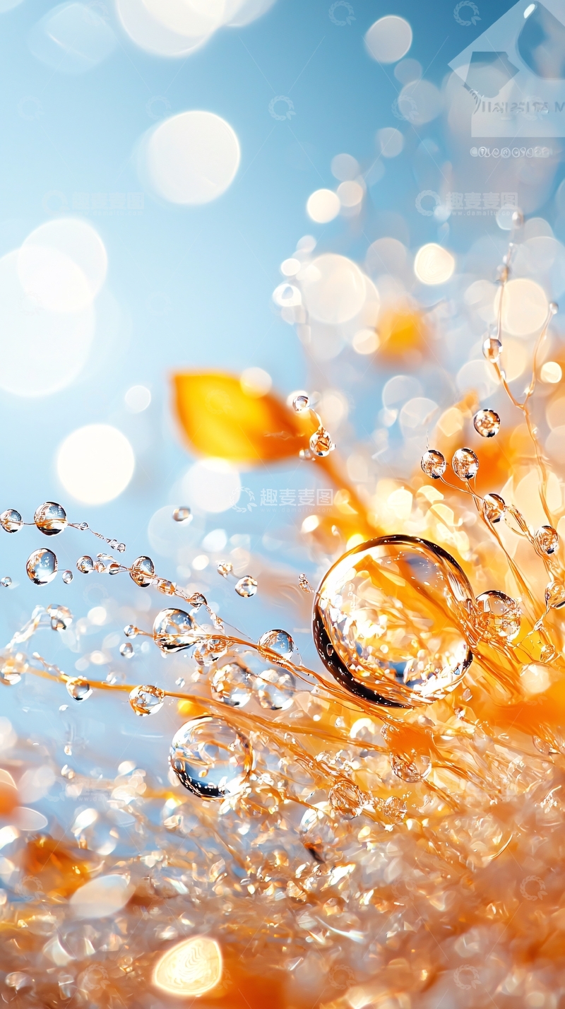 高清大图下载【趣麦麦图】晶莹剔透的水珠在植物上