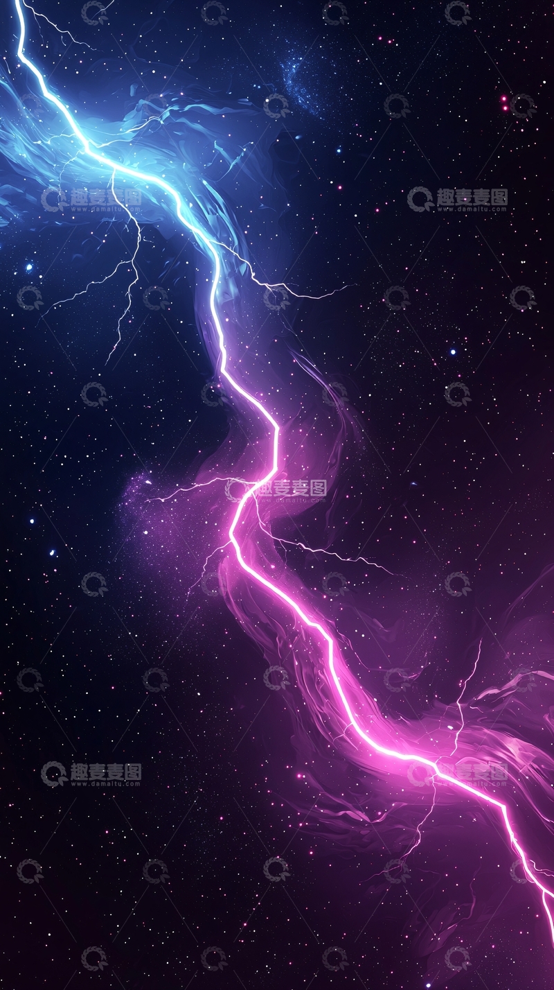 高清大图下载【趣麦麦图】蓝色紫色闪电宇宙星空