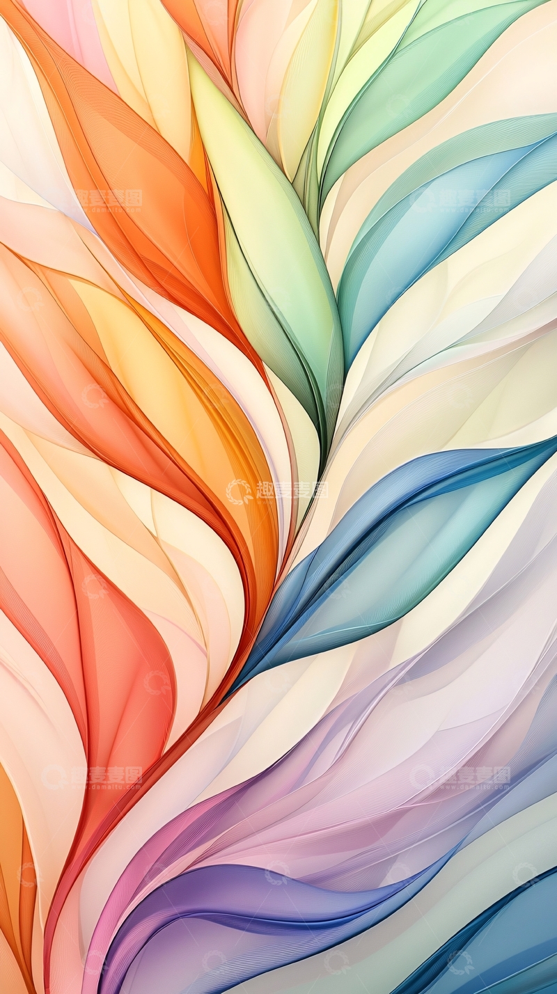 高清大图下载【趣麦麦图】抽象彩色叶片线条艺术