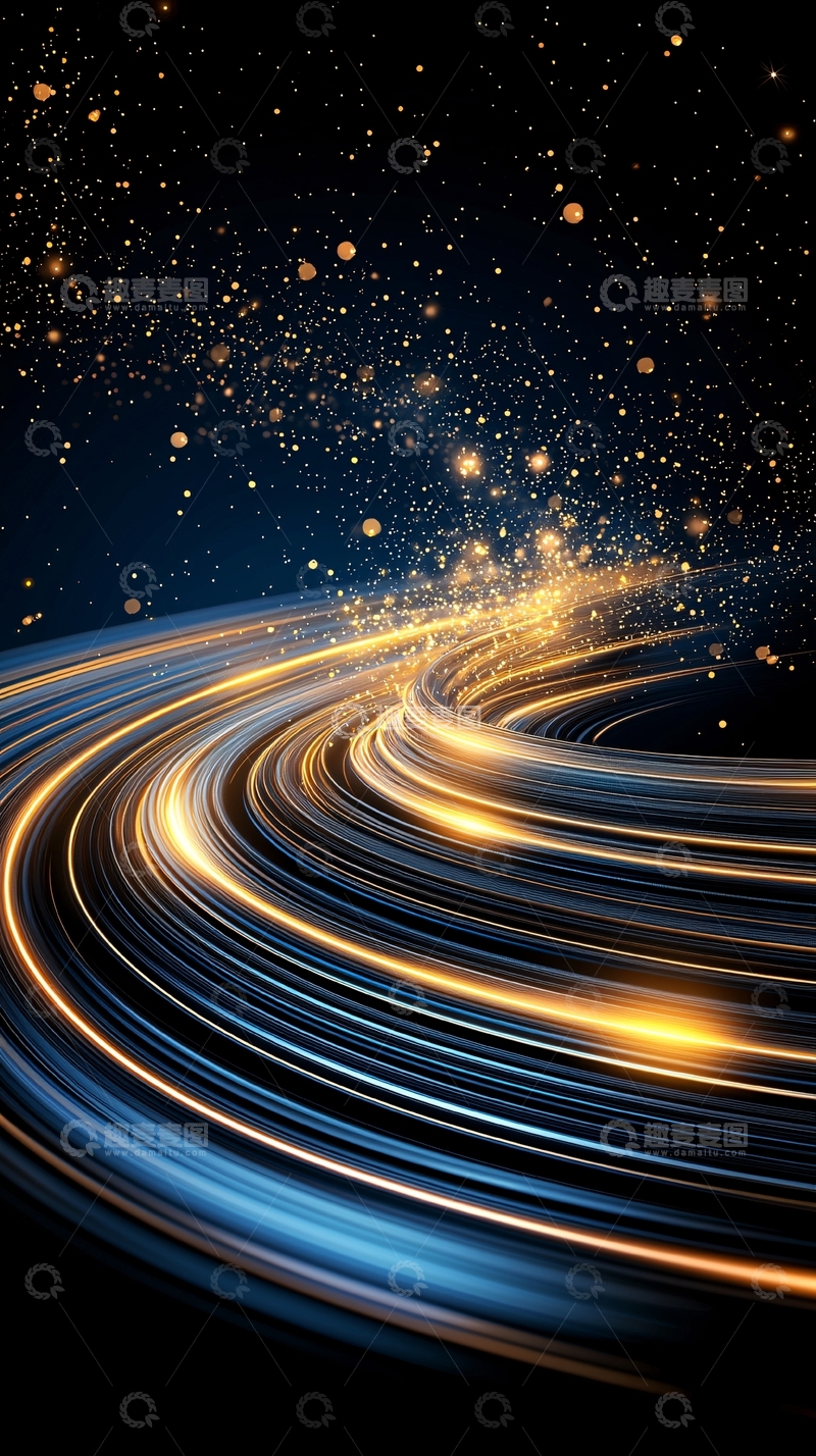 高清大图下载【趣麦麦图】金色光线轨迹星空背景