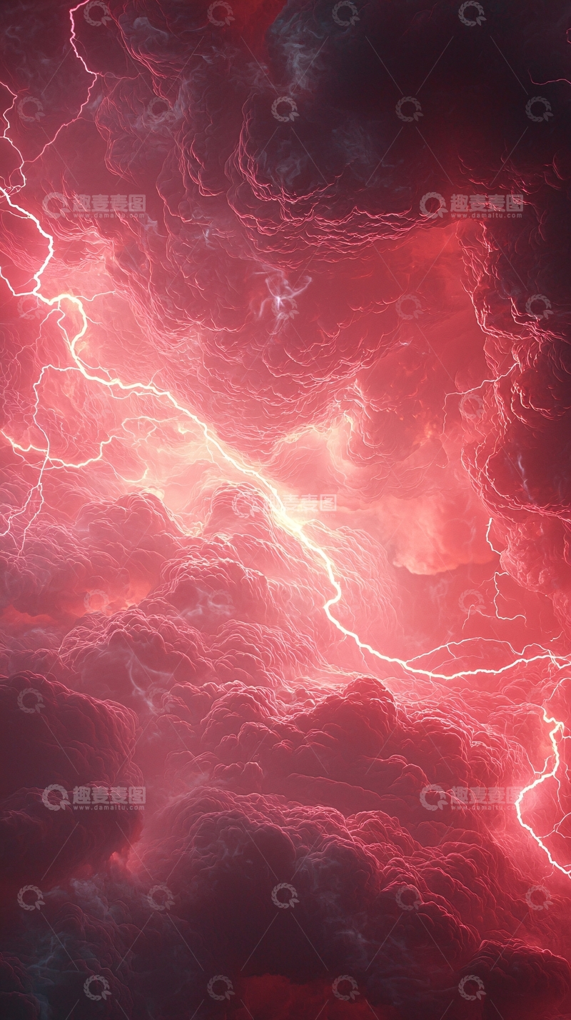高清大图下载【趣麦麦图】红色雷暴乌云风暴天气