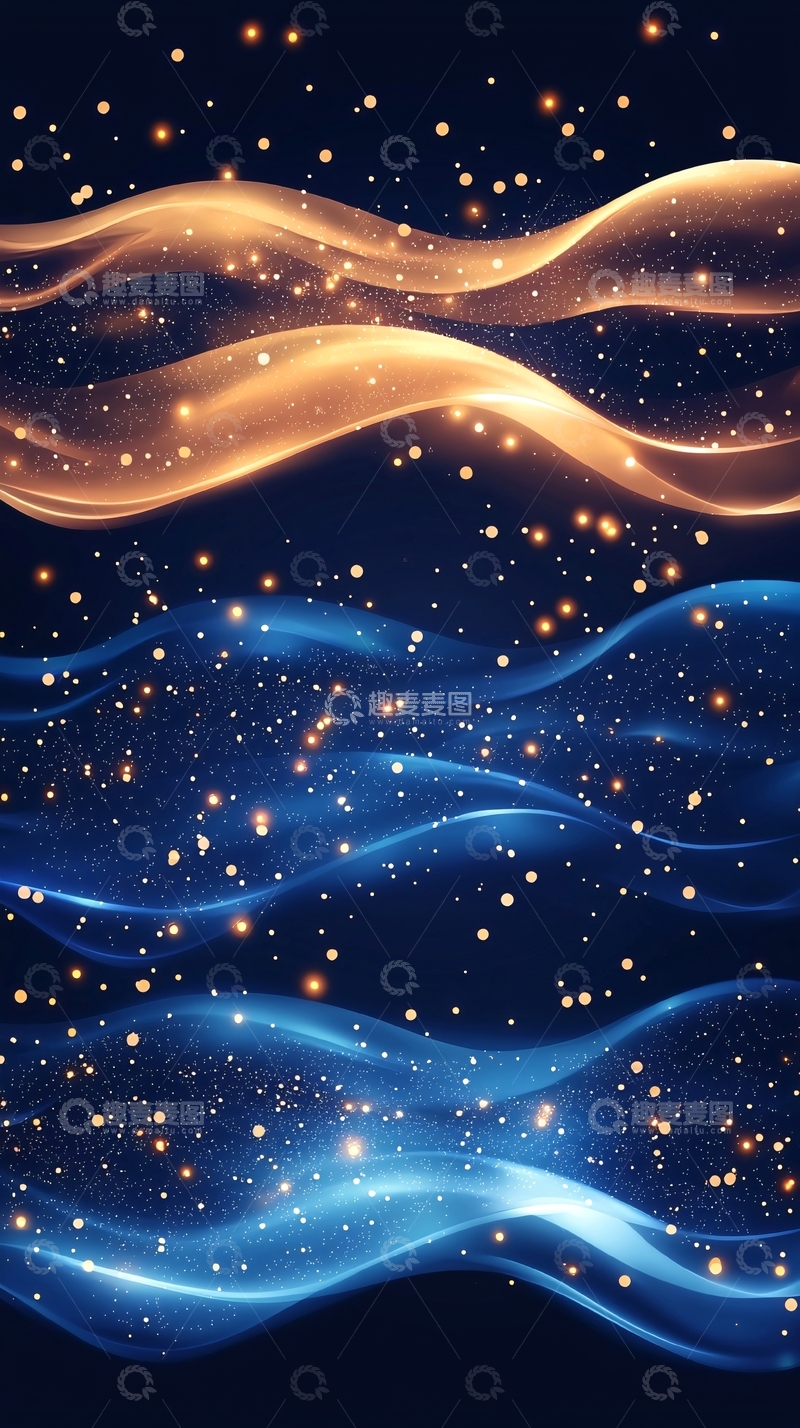 高清大图下载【趣麦麦图】金色蓝色光线流动星光背景