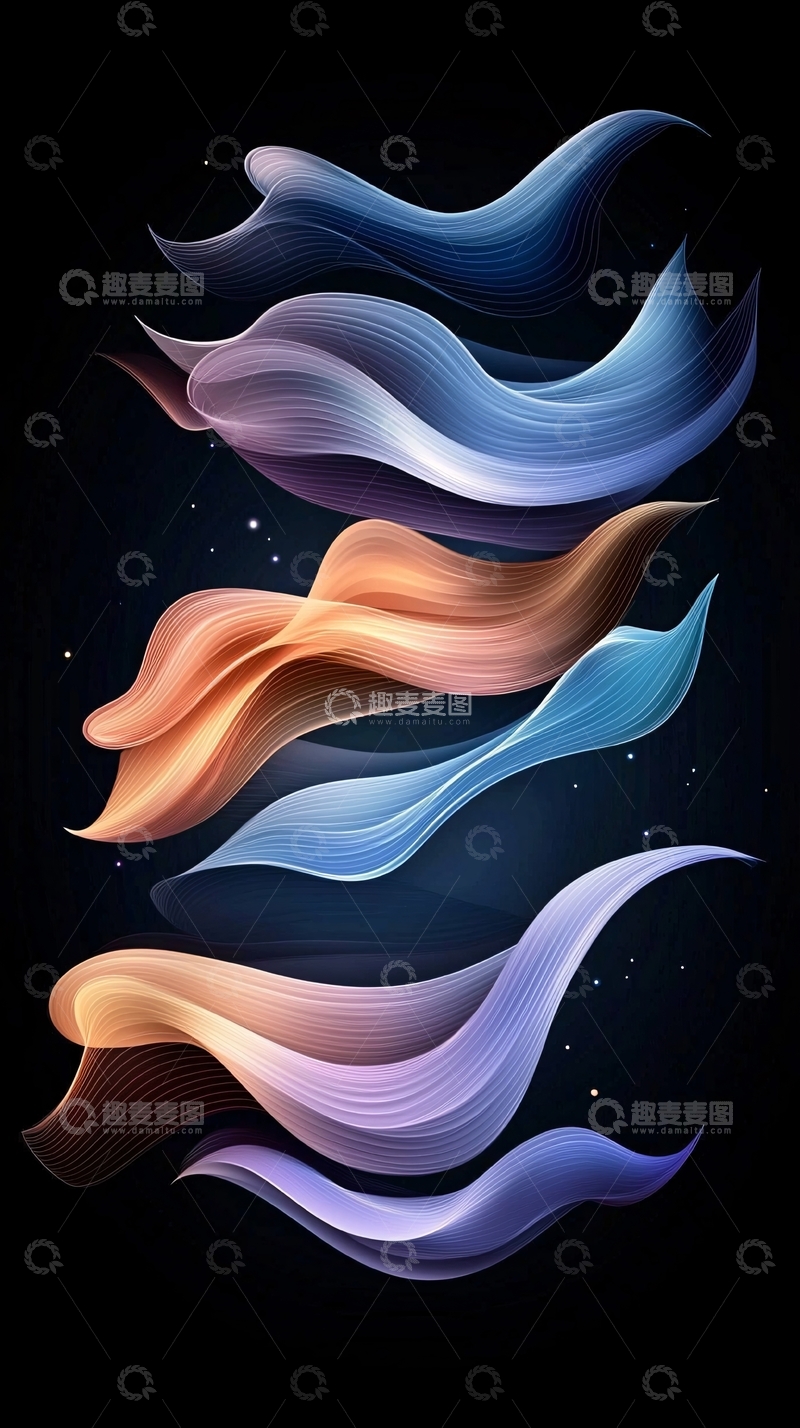 高清大图下载【趣麦麦图】抽象彩色丝带线条