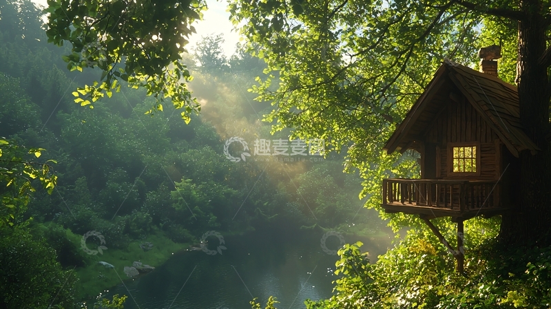 高清大图下载【趣麦麦图】树林中的小屋