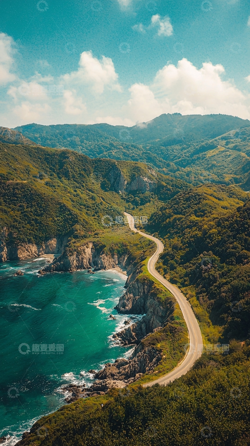 高清大图下载【趣麦麦图】蜿蜒海岸公路与山景