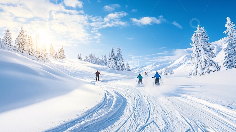高清大图下载【趣麦麦图】雪山滑雪日光照耀