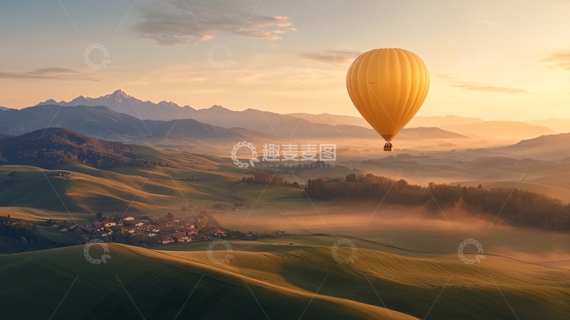 高清大图下载【趣麦麦图】热气球在山谷中飞行