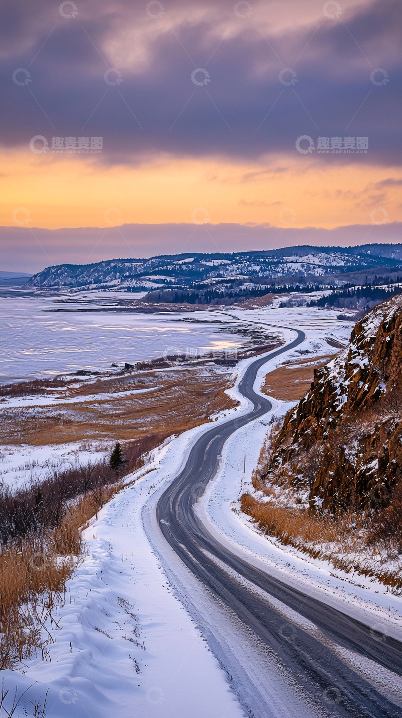 高清大图下载【趣麦麦图】蜿蜒雪路日暮时分