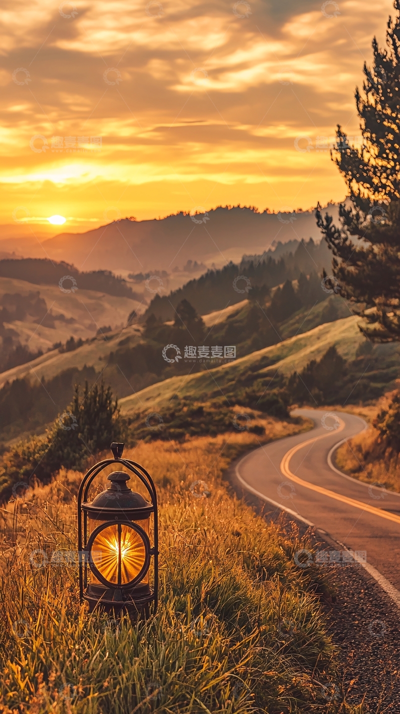 高清大图下载【趣麦麦图】日落时分的蜿蜒山路