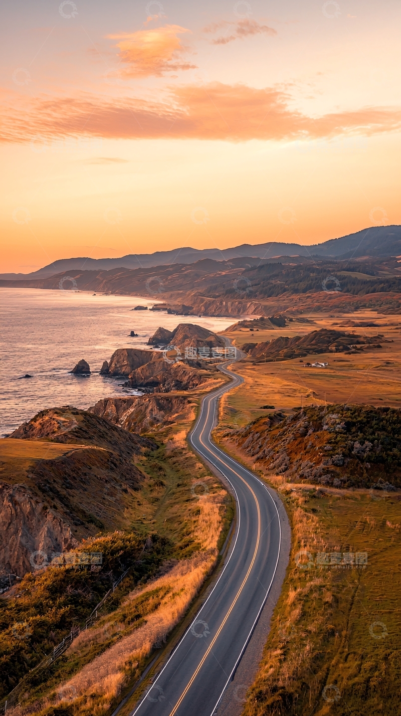 高清大图下载【趣麦麦图】海岸公路日落美景
