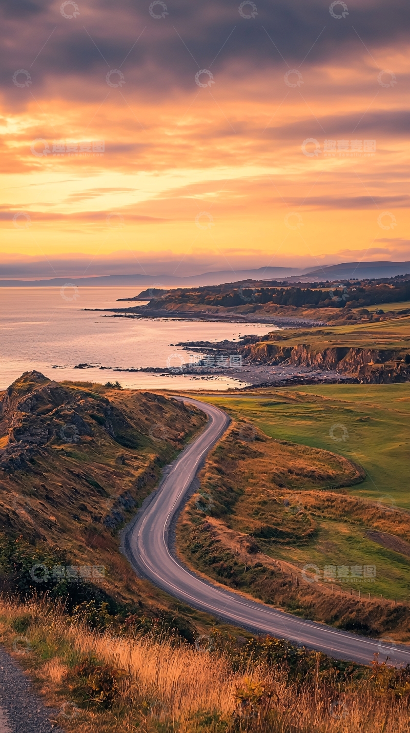 高清大图下载【趣麦麦图】海岸线公路日落美景
