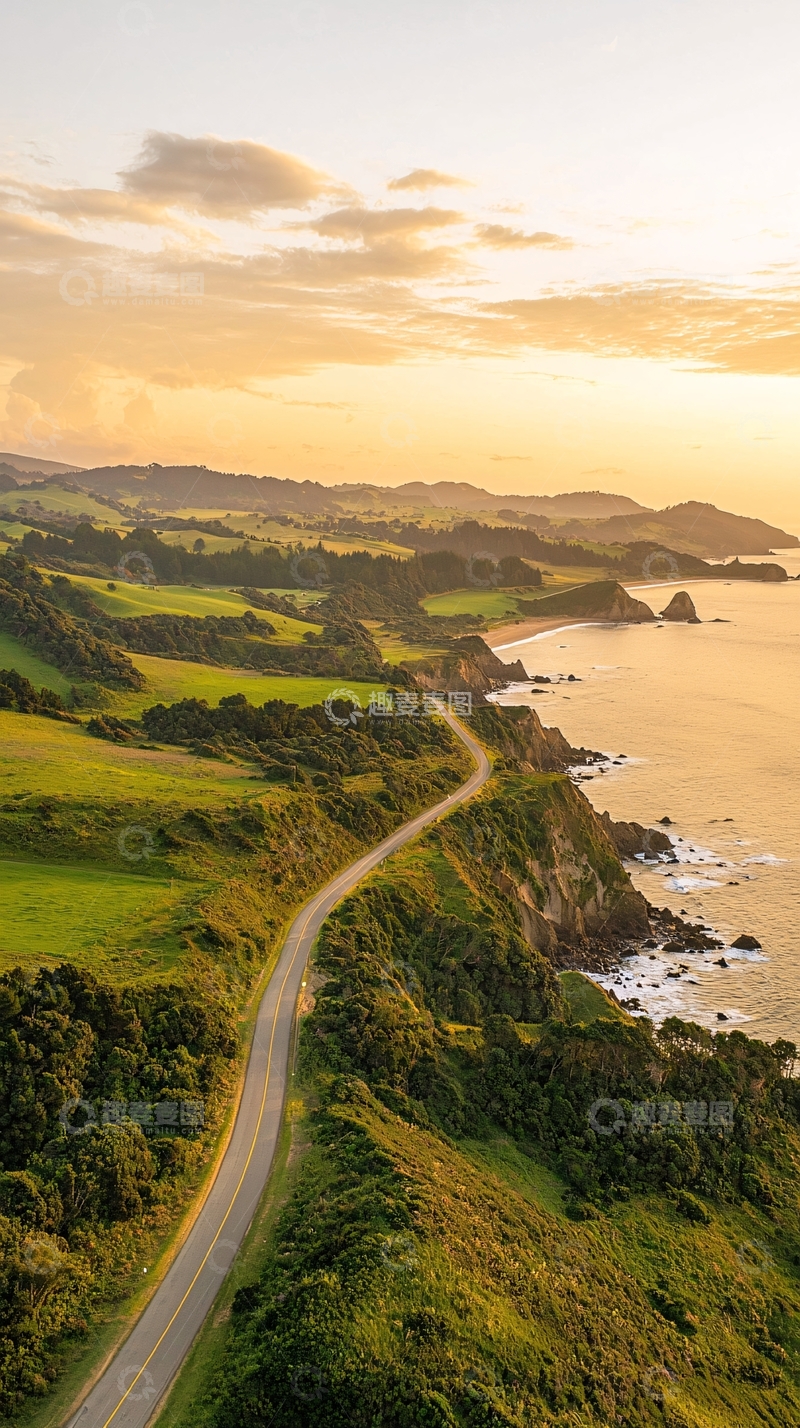 高清大图下载【趣麦麦图】海岸公路日落时分