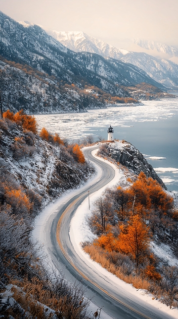 雪山公路灯塔美景