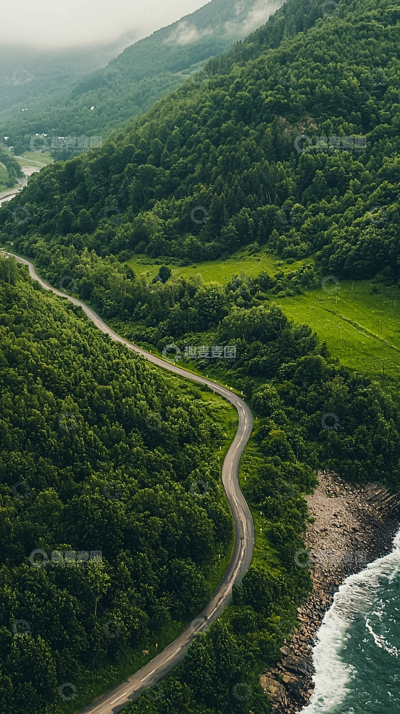 高清大图下载【趣麦麦图】蜿蜒山路森林海岸线