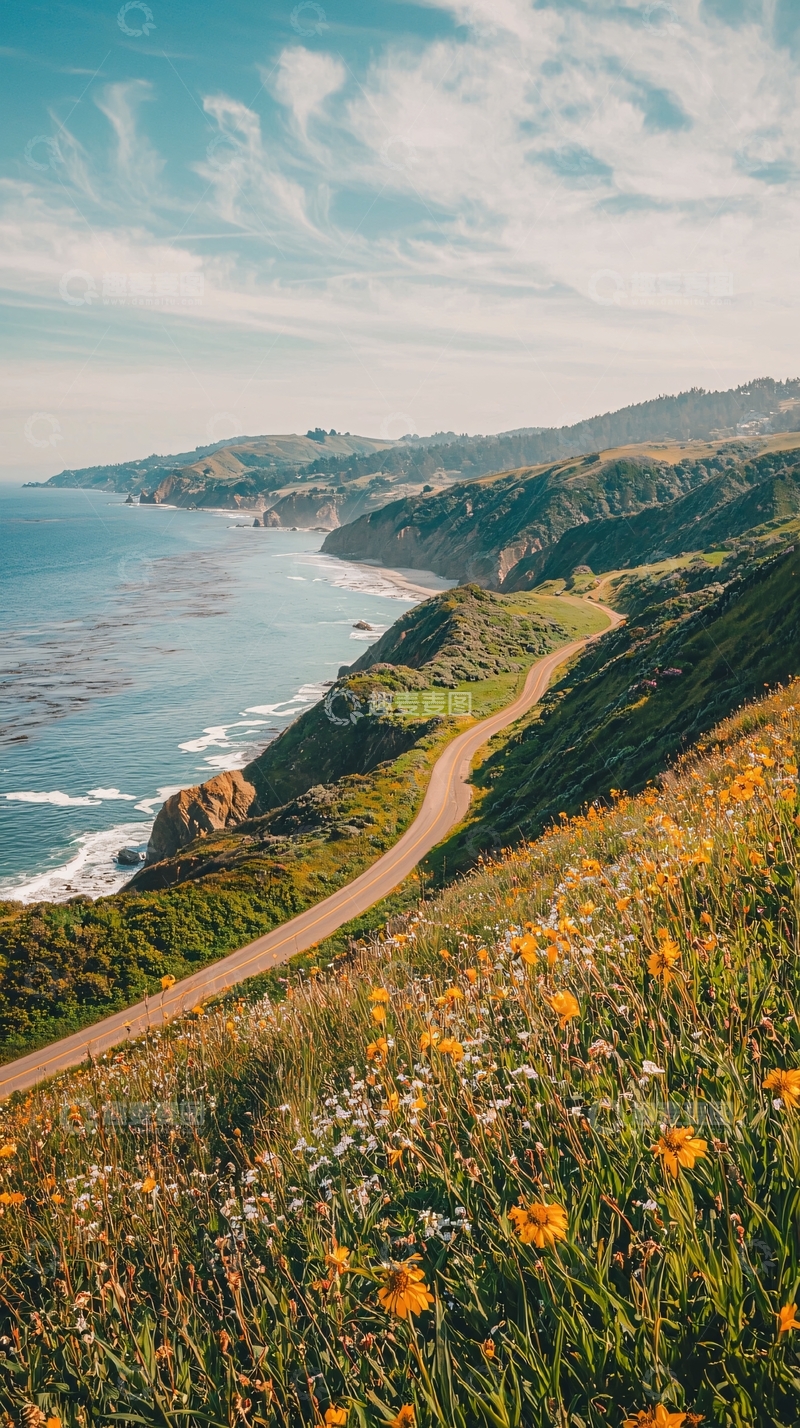 高清大图下载【趣麦麦图】海边公路蜿蜒风景