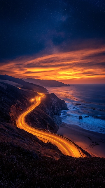 海边公路日落美景