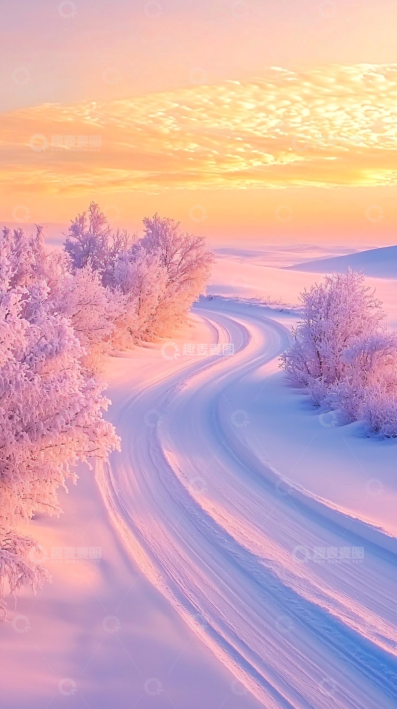 高清大图下载【趣麦麦图】冬季雪景弯曲道路