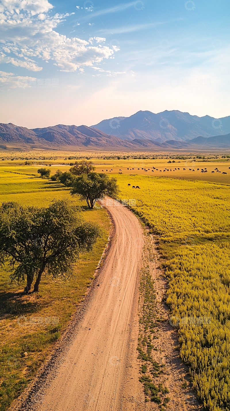 高清大图下载【趣麦麦图】蜿蜒土路通向远山