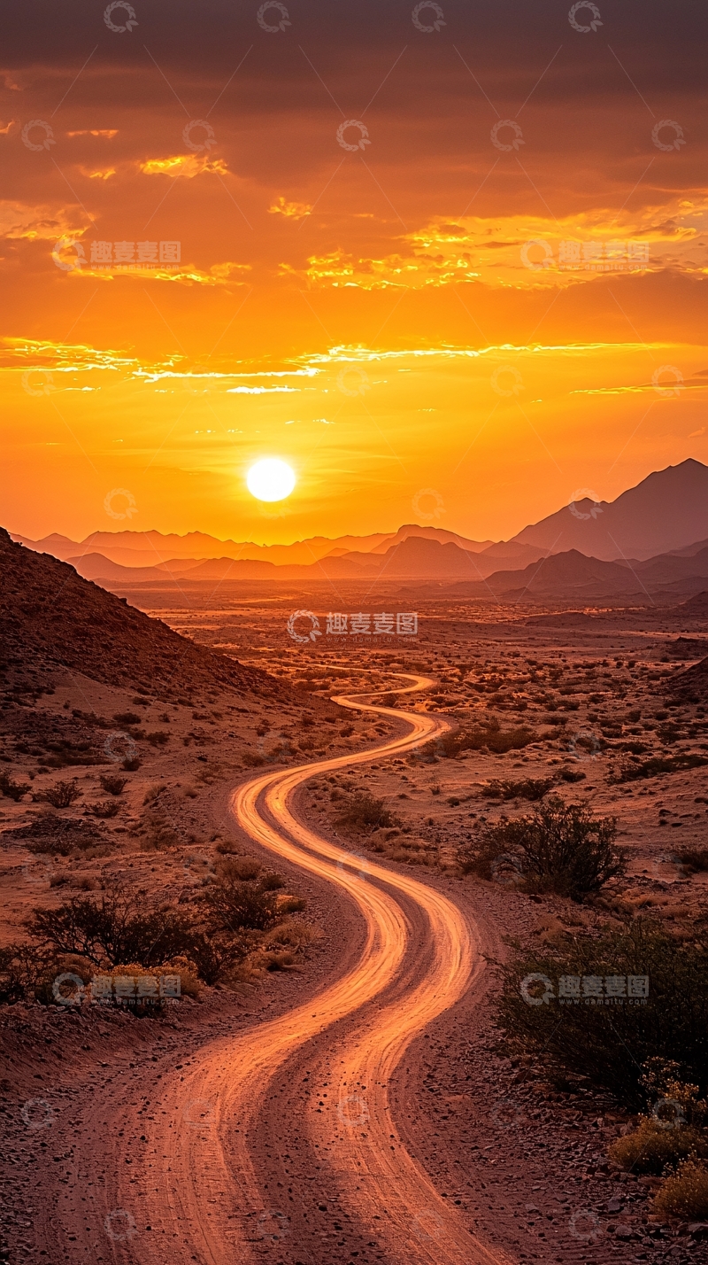 高清大图下载【趣麦麦图】蜿蜒道路的壮丽日落