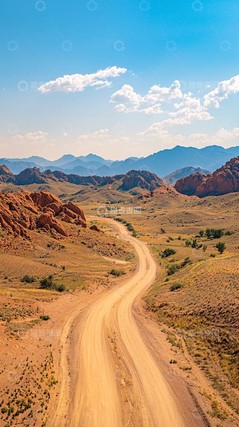高清大图下载【趣麦麦图】蜿蜒沙路通向远方山脉