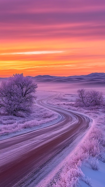 紫粉色唯美冬日公路