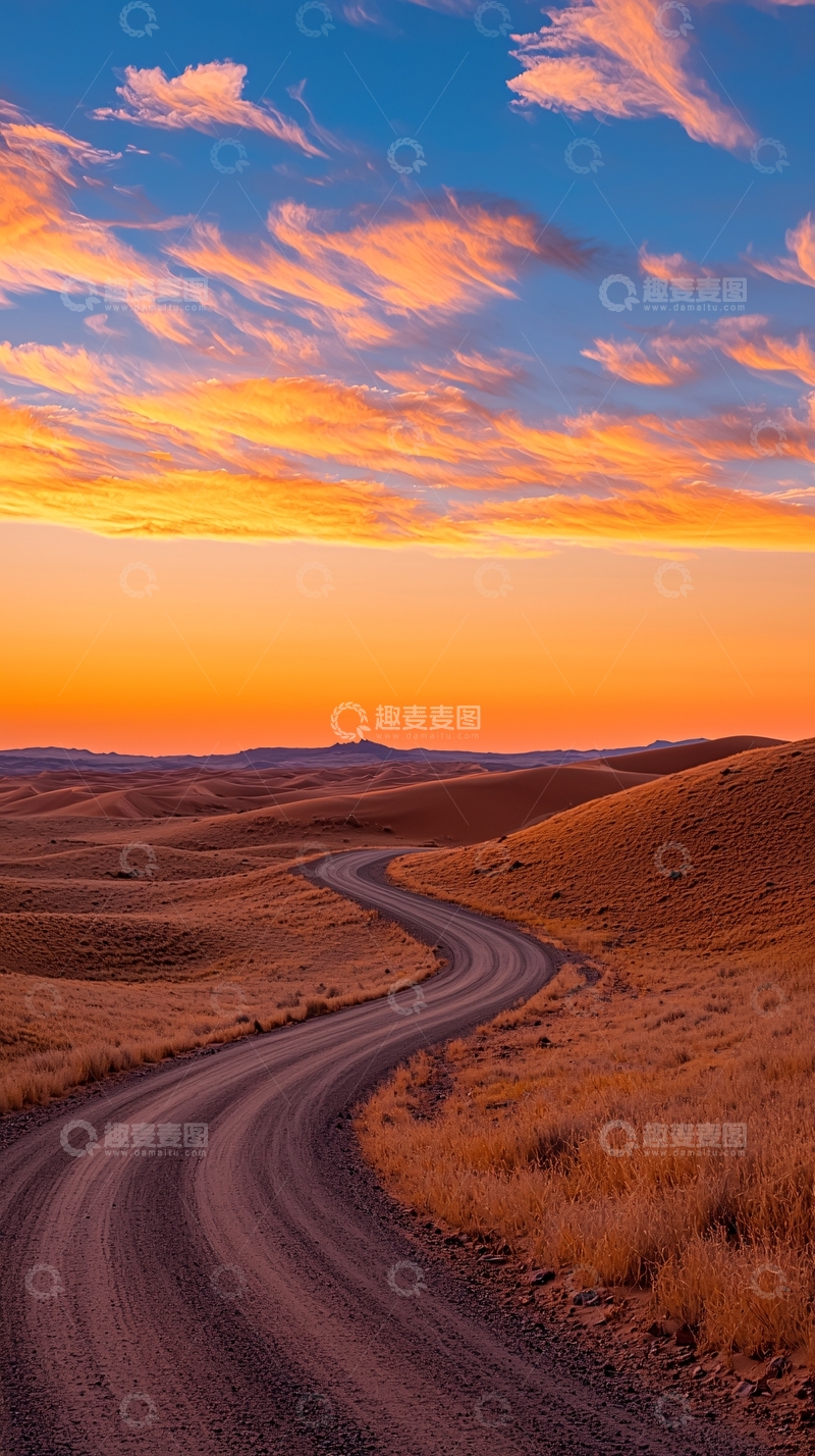 高清大图下载【趣麦麦图】蜿蜒道路在日落时分