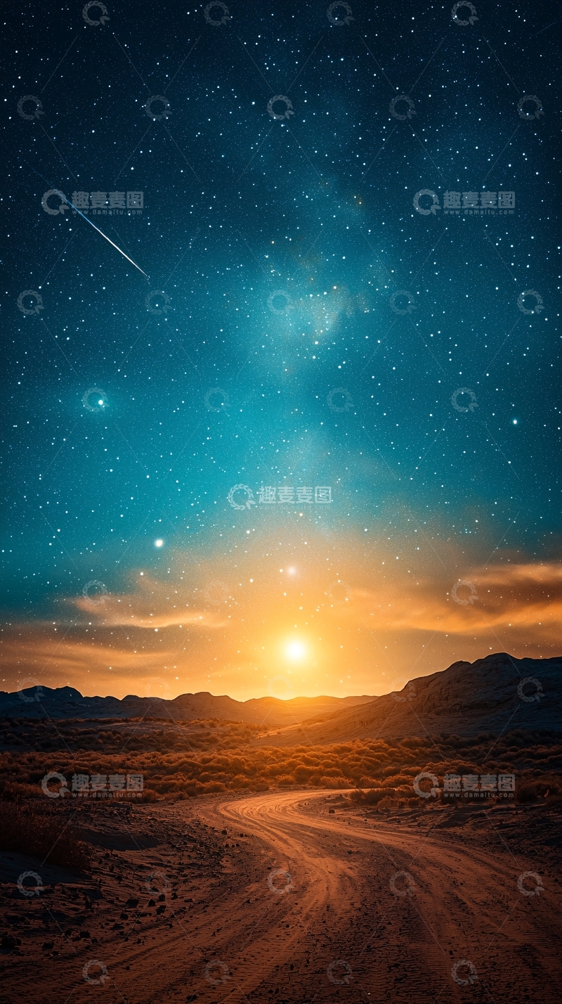 高清大图下载【趣麦麦图】壮丽星空下的日出景象
